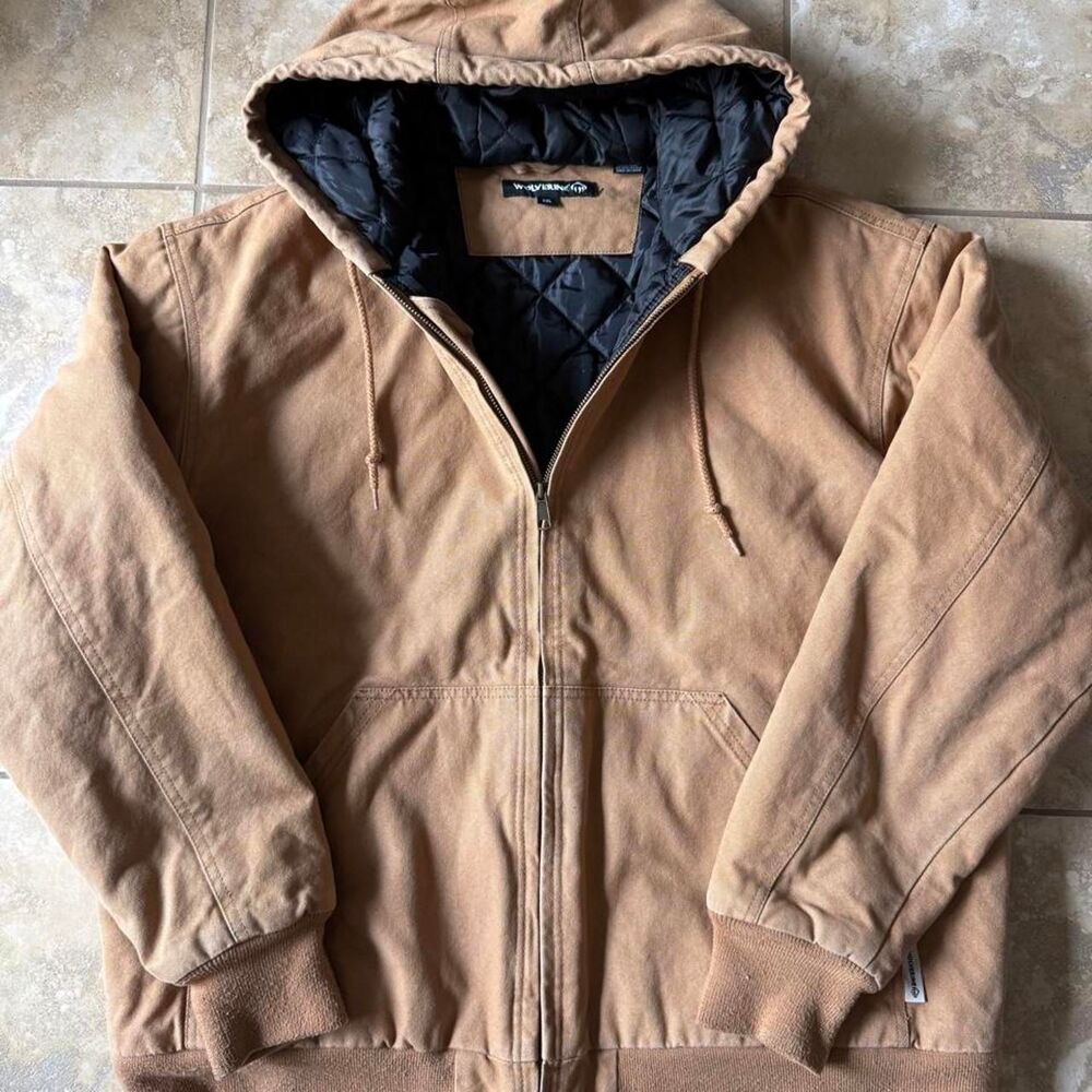 Vintage 2000s Wolverine Quilted Canvas Hooded Work Jacket Brown XXL